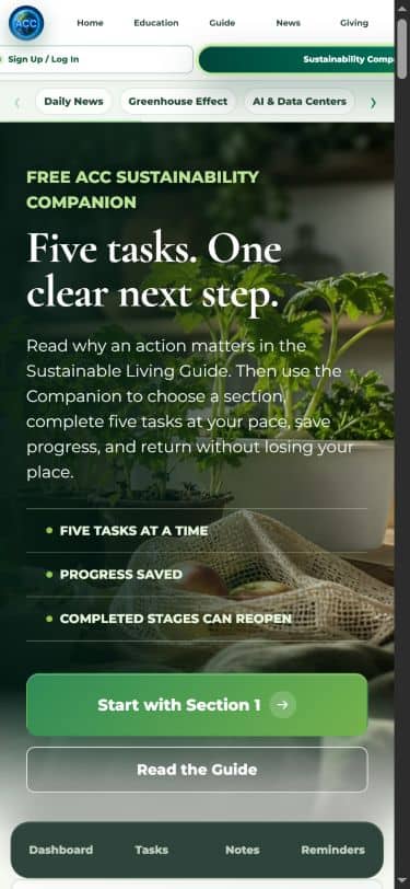 The Sustainability Companion App open on a phone-sized screen