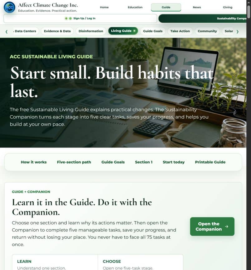 The ACC Sustainable Living Guide open to its introduction