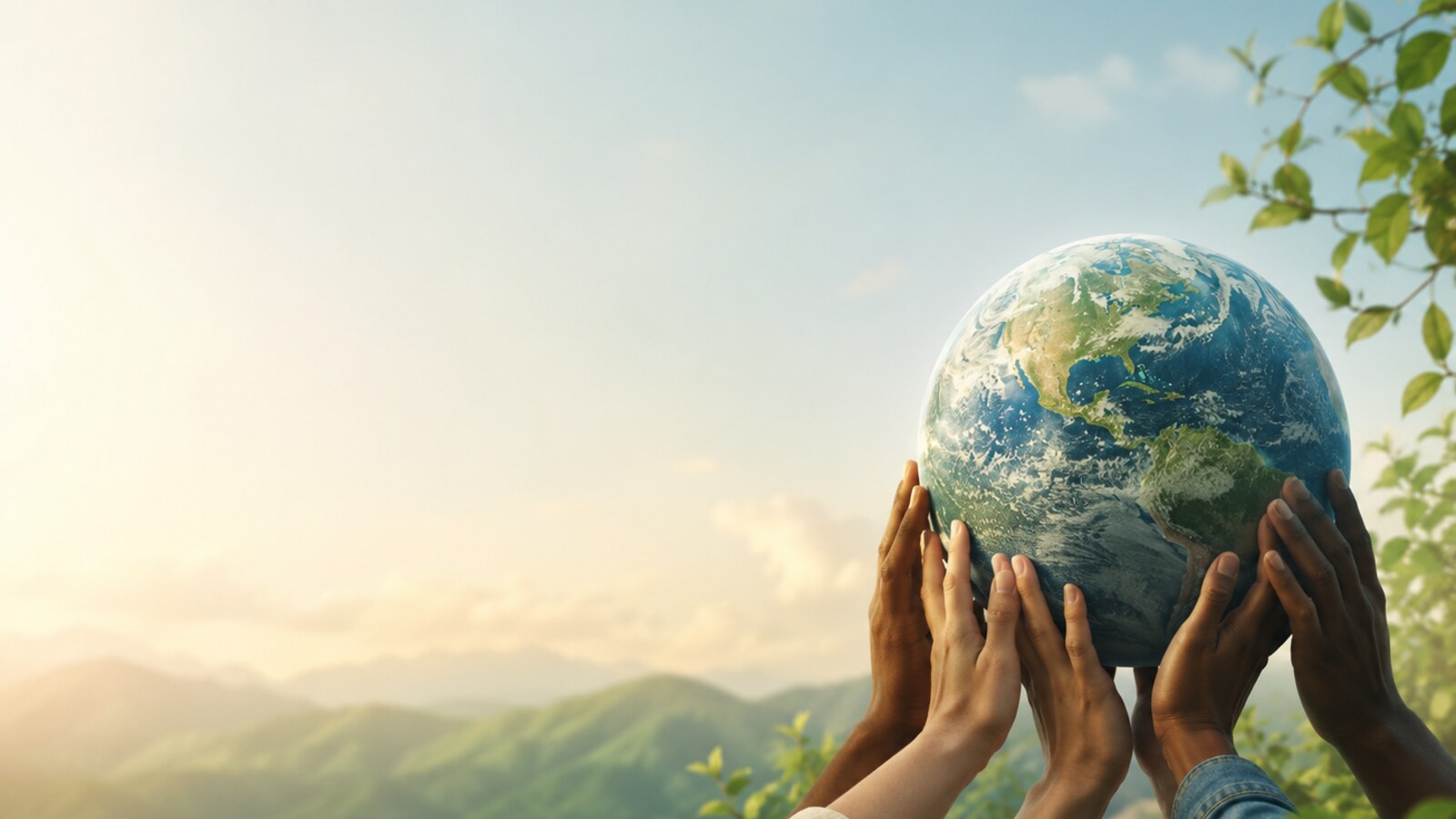 Multiple hands supporting a globe together