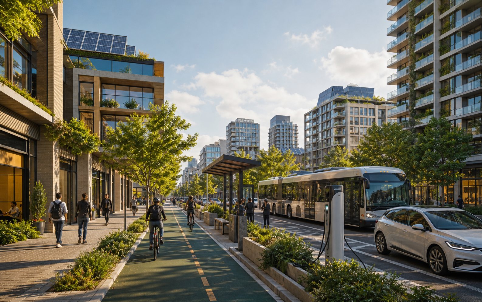 Efficient buildings transit EV charging and low carbon transportation systems