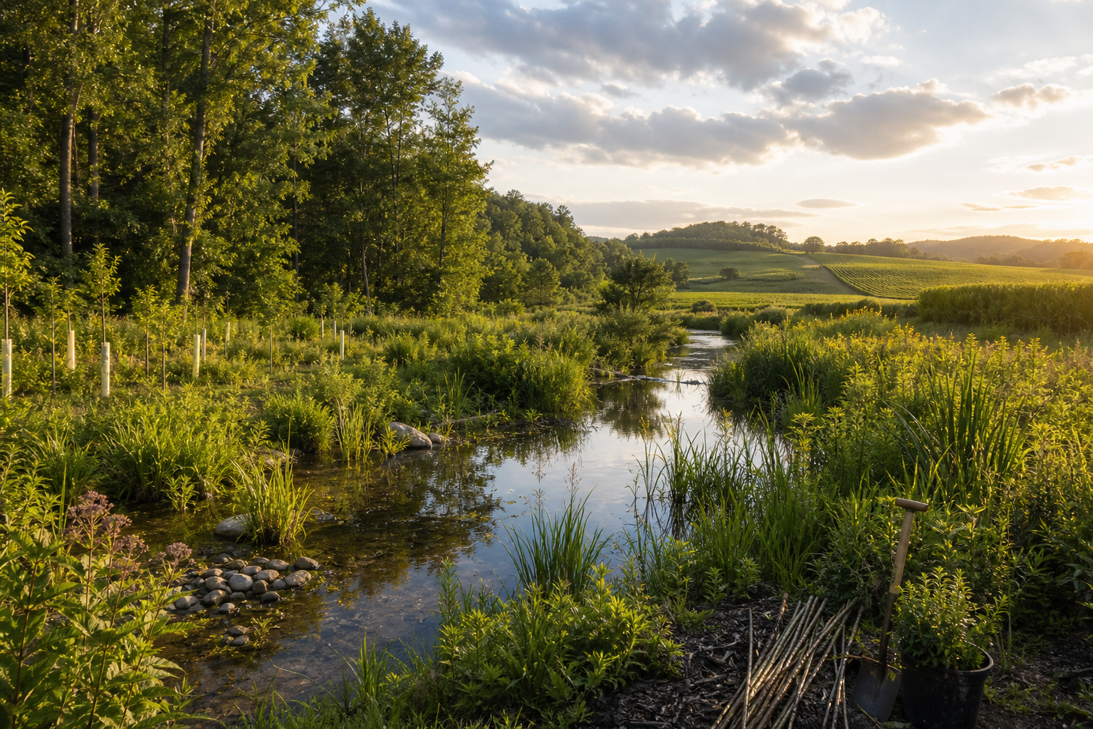 Wetland forest water and ecosystem restoration landscape