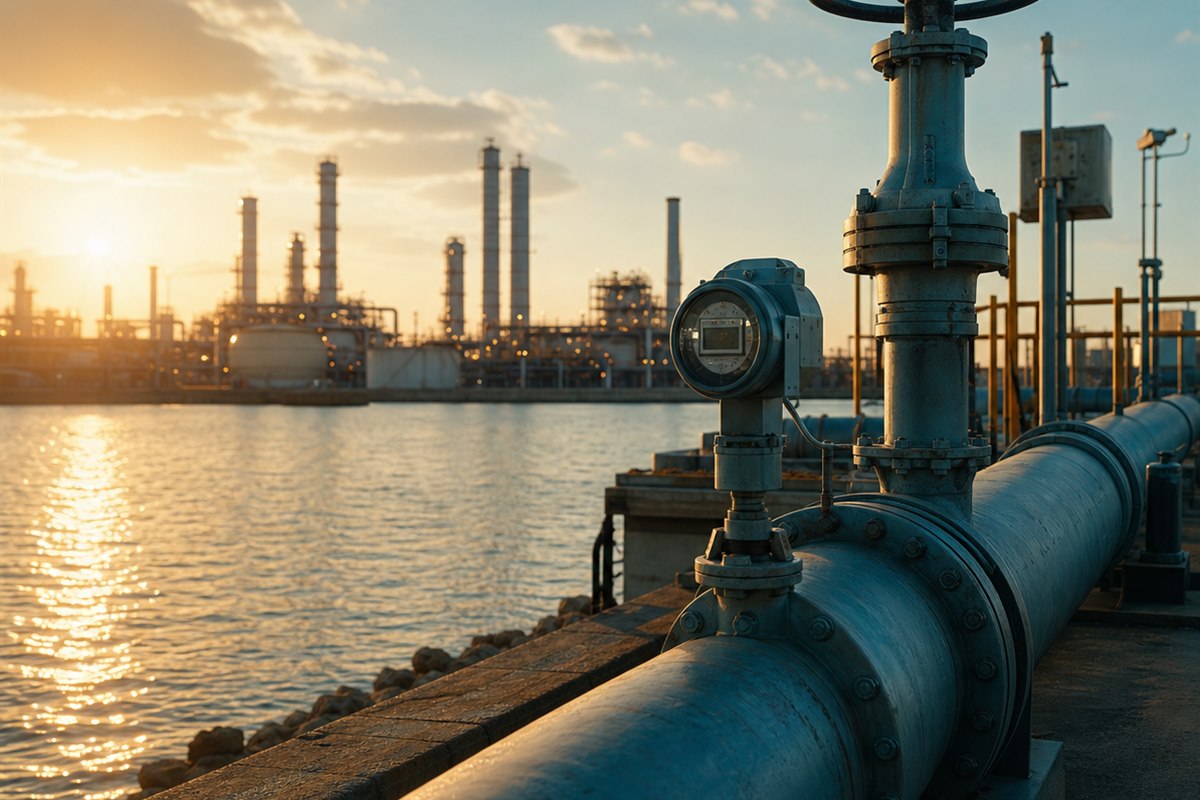 Industrial water infrastructure near Corpus Christi highlights household water rates, drought, and growth pressures.