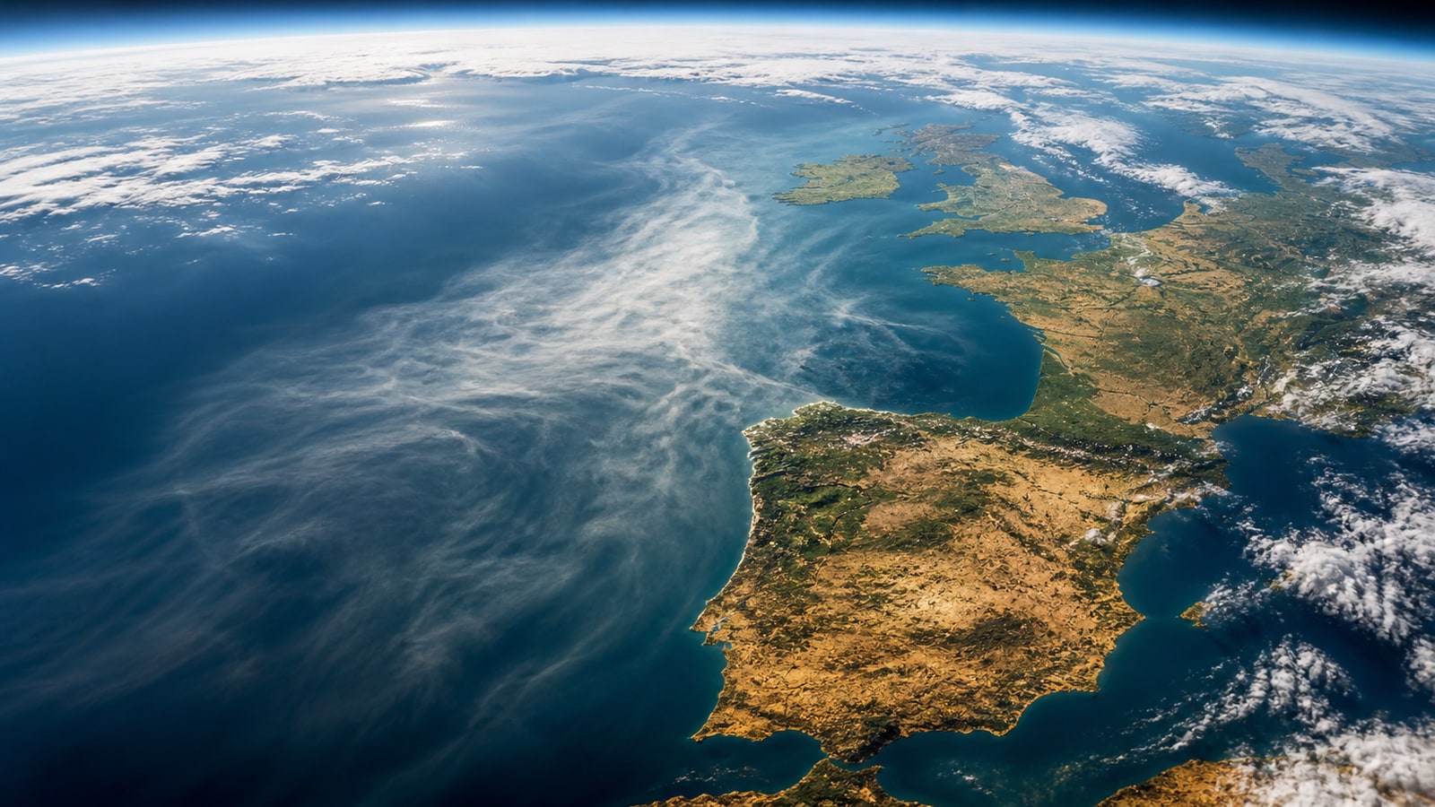 A satellite-style view shows the Atlantic Ocean and western Europe during an exceptional period of ocean heat.