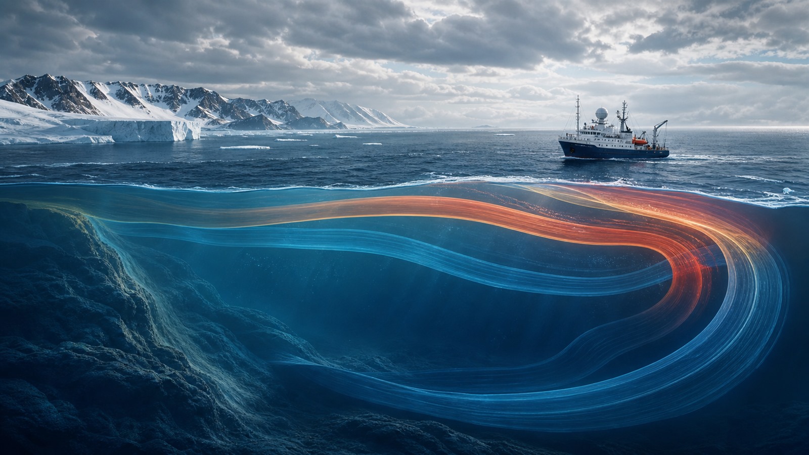 Ocean researchers study a visualization of North Atlantic circulation and climate forcing rates.