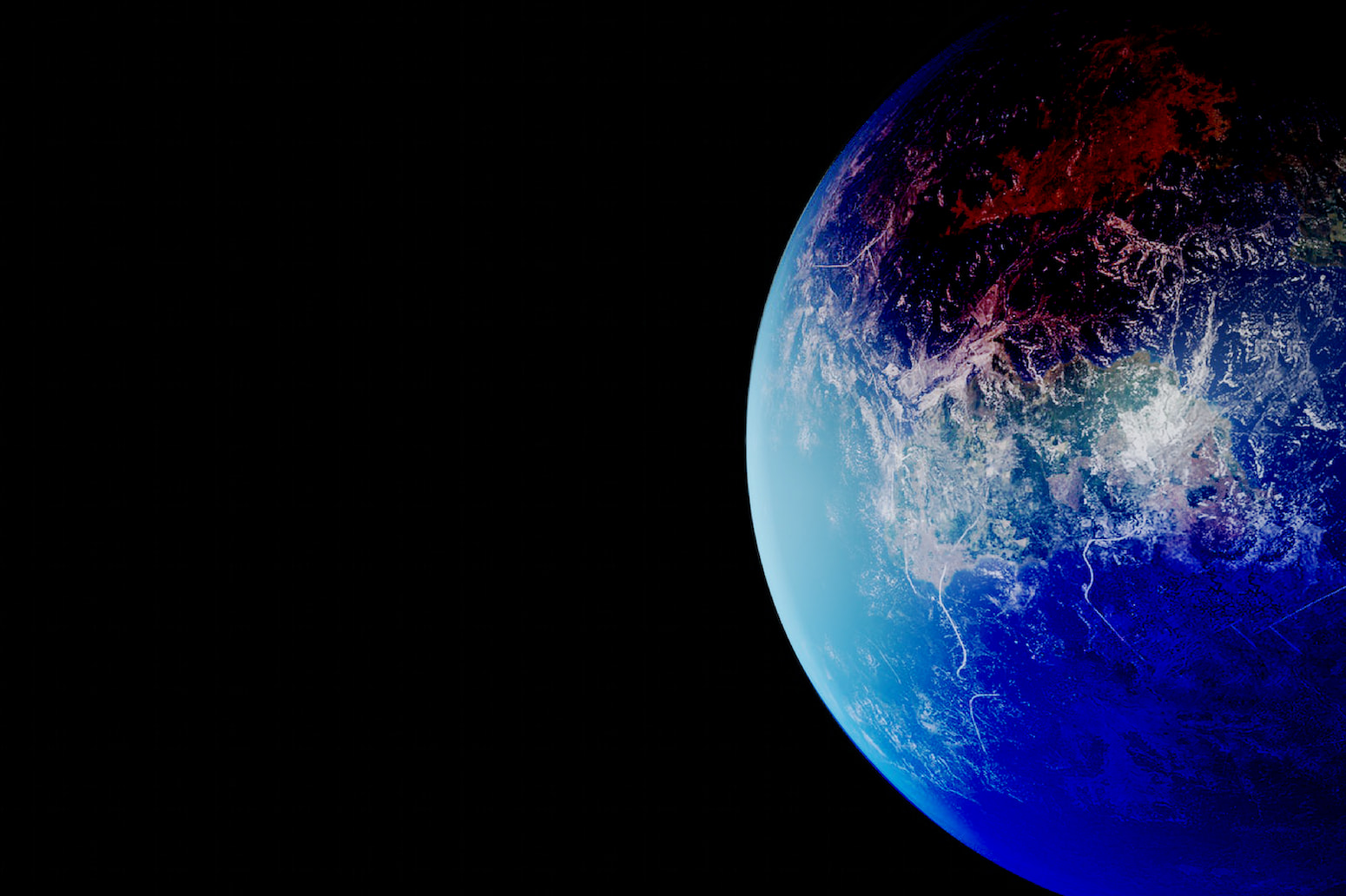 Earth viewed from space with red heat tones across the Northern Hemisphere.