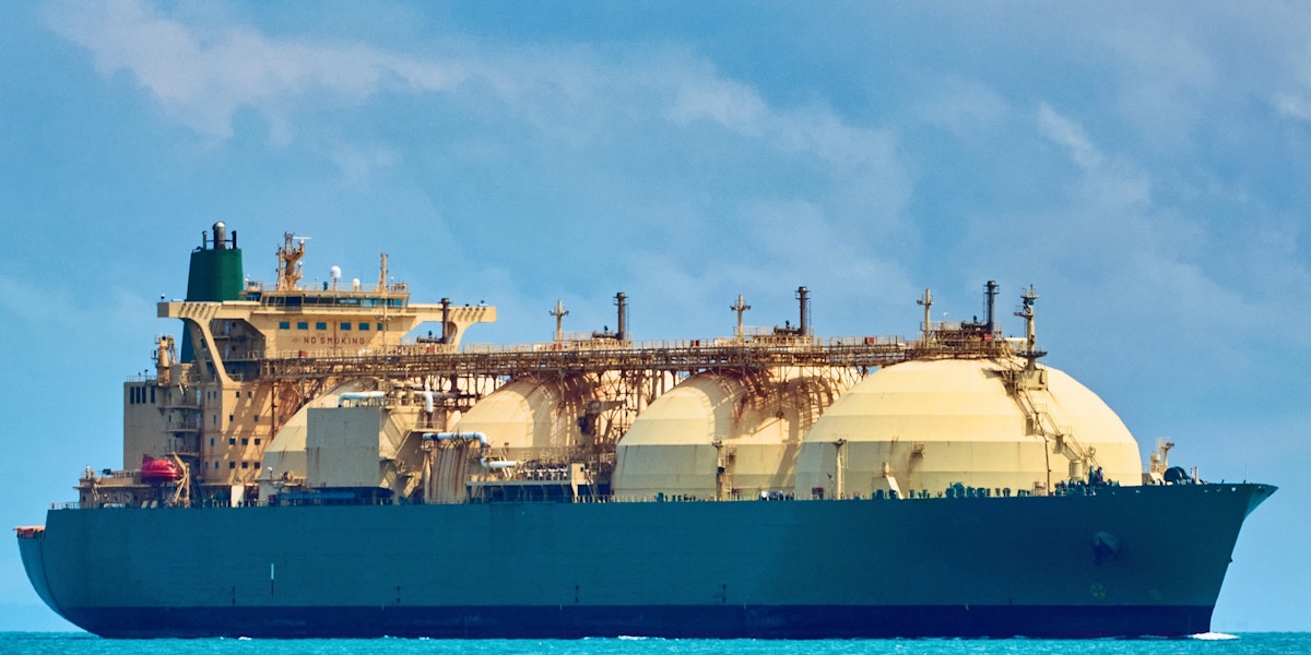 Liquefied natural gas carrier at sea.