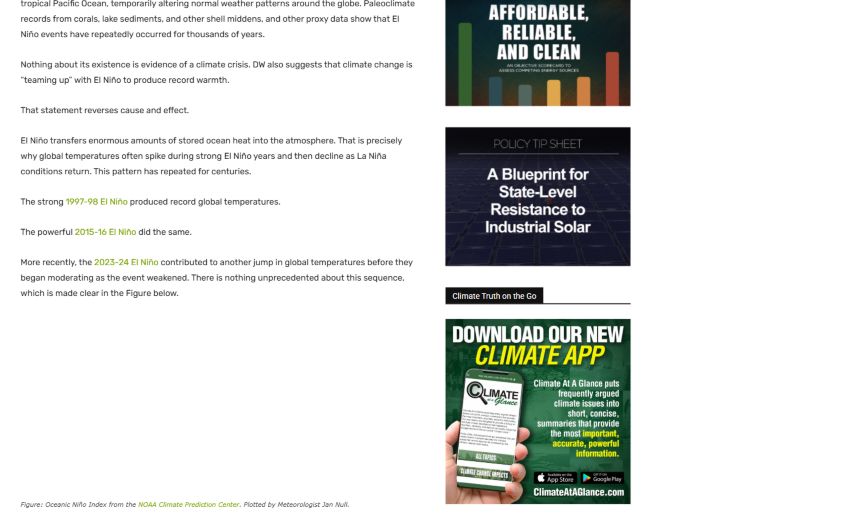 Bounded native ClimateRealism claim crop showing the outlet, article title, author, date, and exact two-sentence claim checked by ACC.