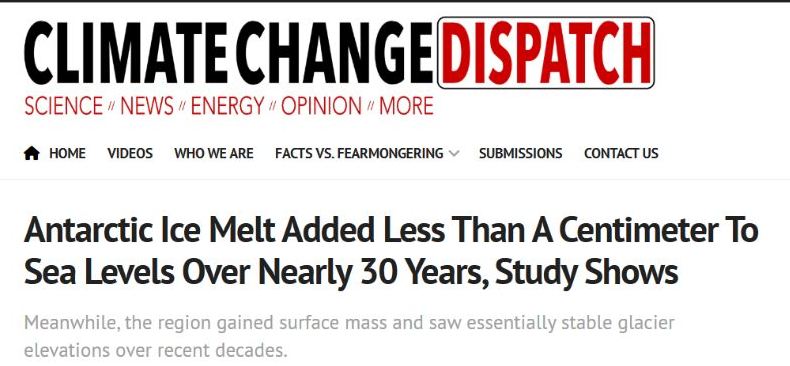 Bounded source-native Climate Change Dispatch crop preserving masthead, headline and subheadline, paired with an explicitly labeled ACC framing summary.