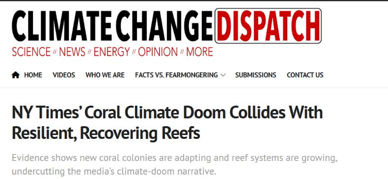 Bounded source-native Climate Change Dispatch crop preserving masthead, headline and subheadline, paired with an explicitly labeled ACC paraphrase.