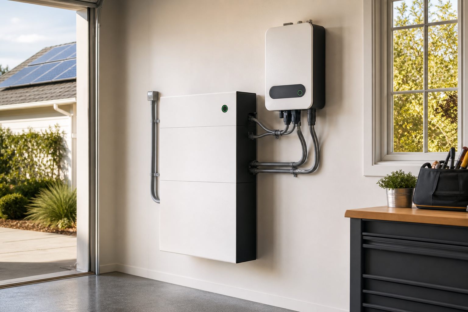 Home battery and inverter equipment for solar backup power