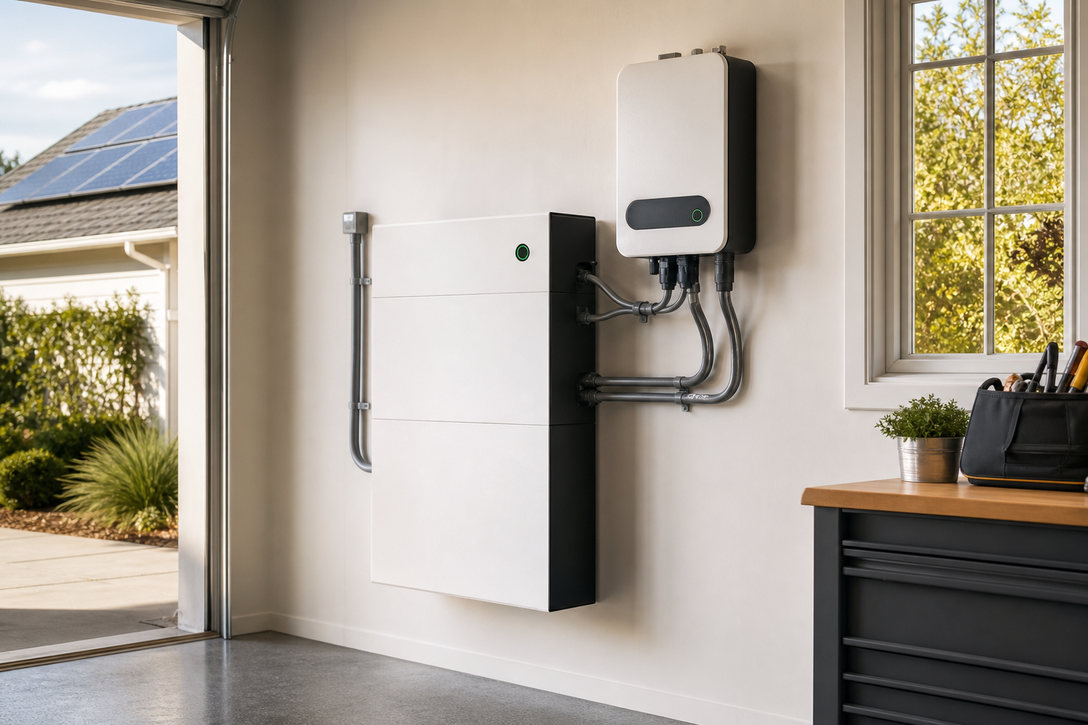 Home battery and inverter equipment for solar backup power