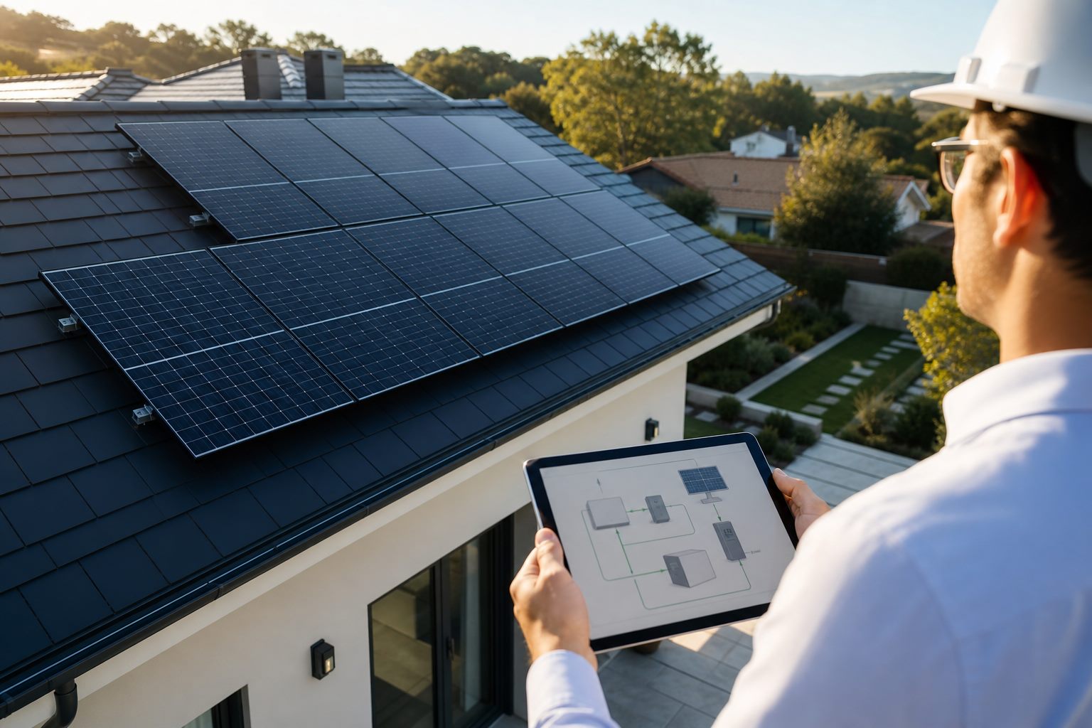 Rooftop solar panels during a home solar assessment