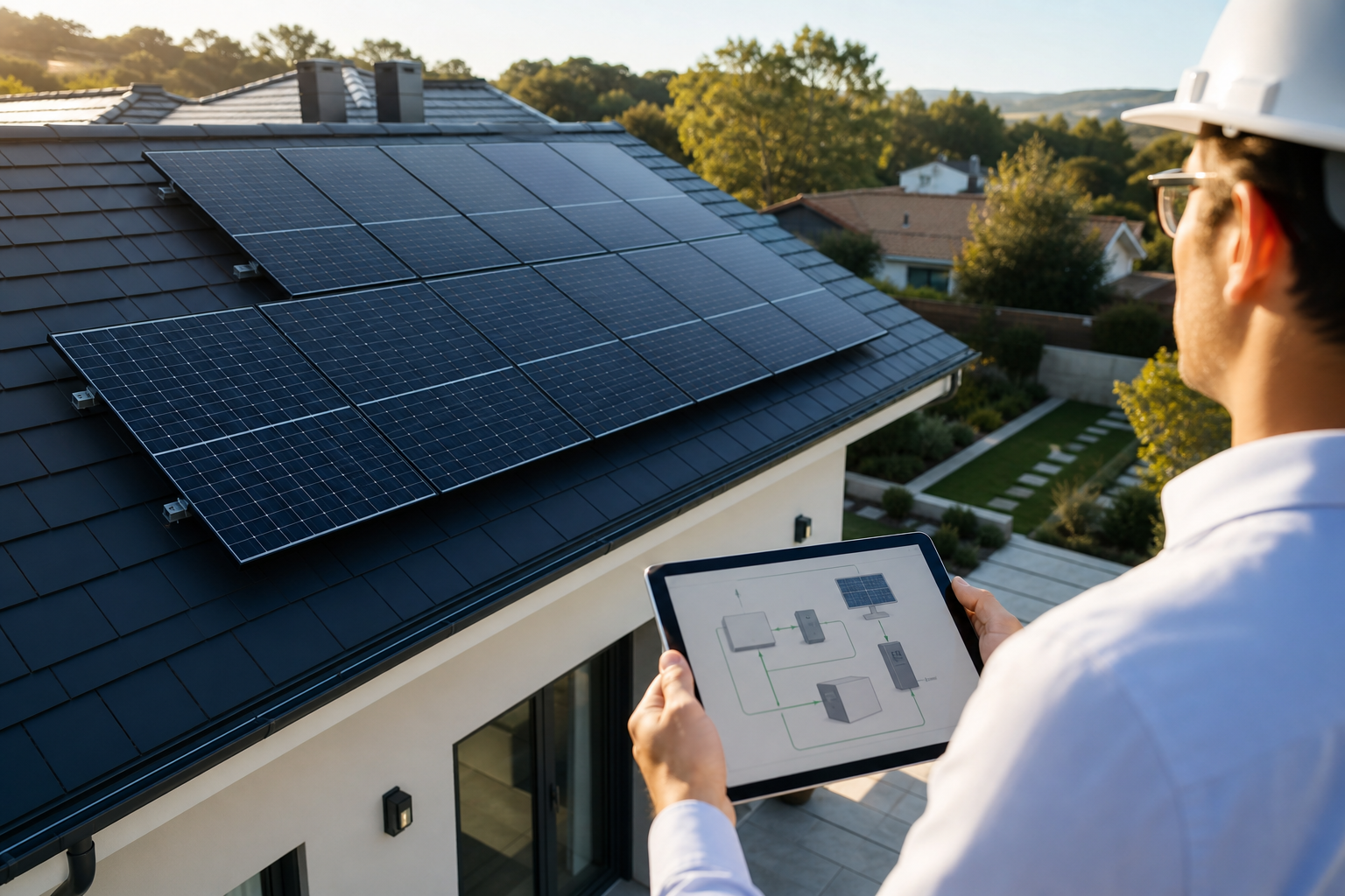 Solar panels on a rooftop during a home energy assessment