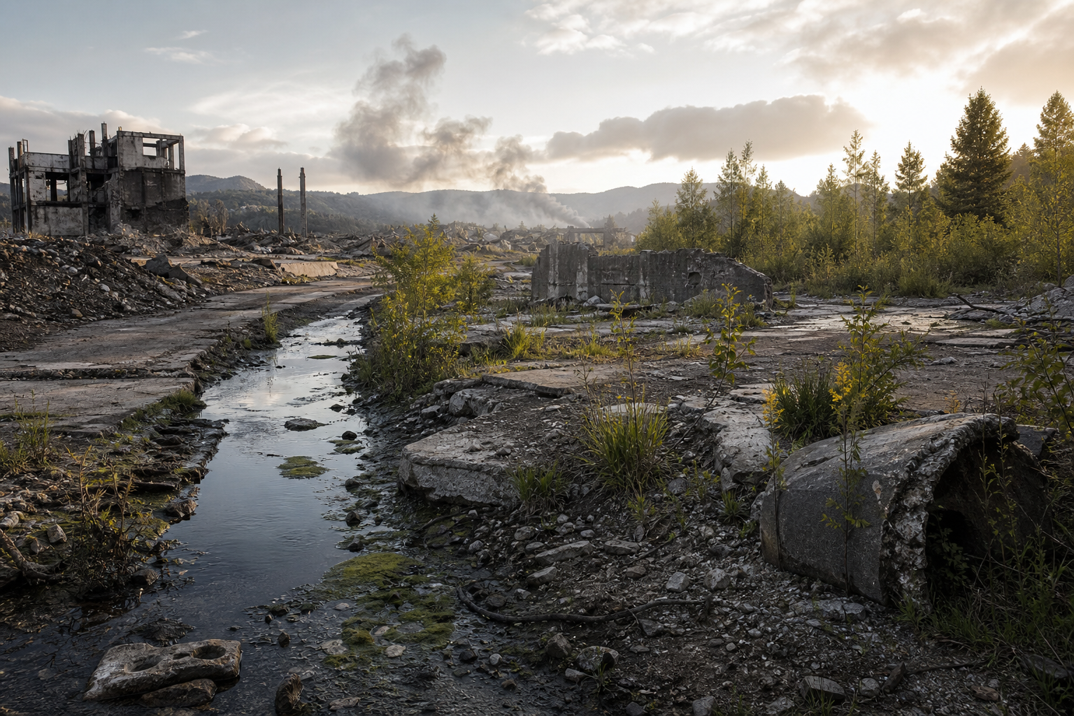 War-damaged landscape and environmental recovery