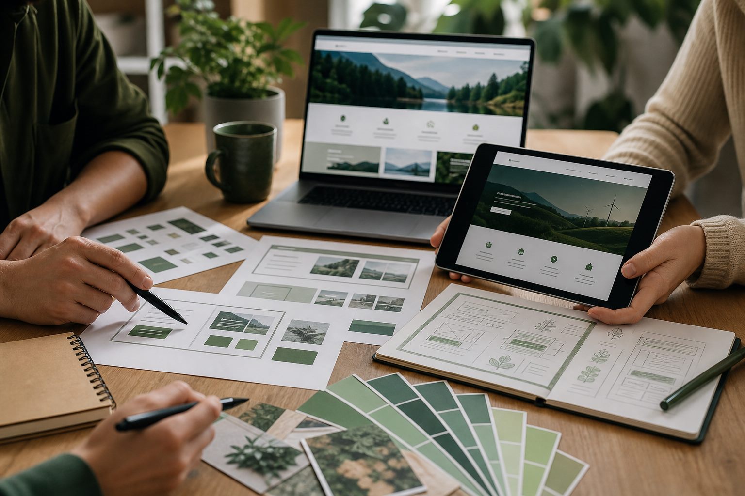 ACC-themed website design consultation with green brand materials