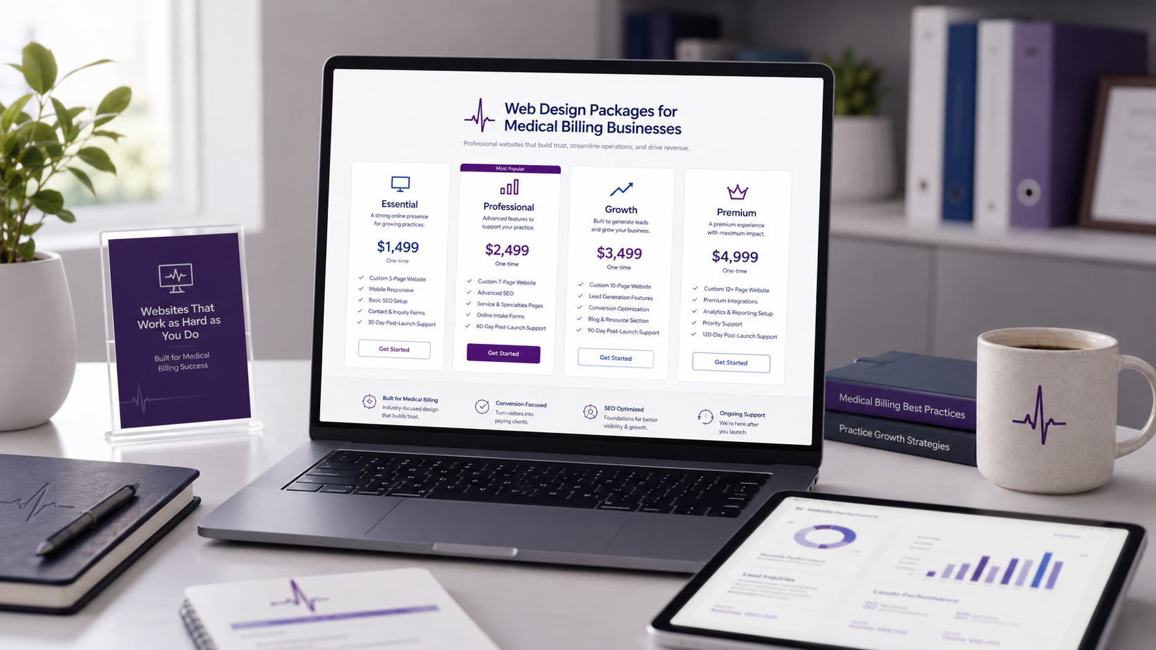 Website package interface displayed on a laptop